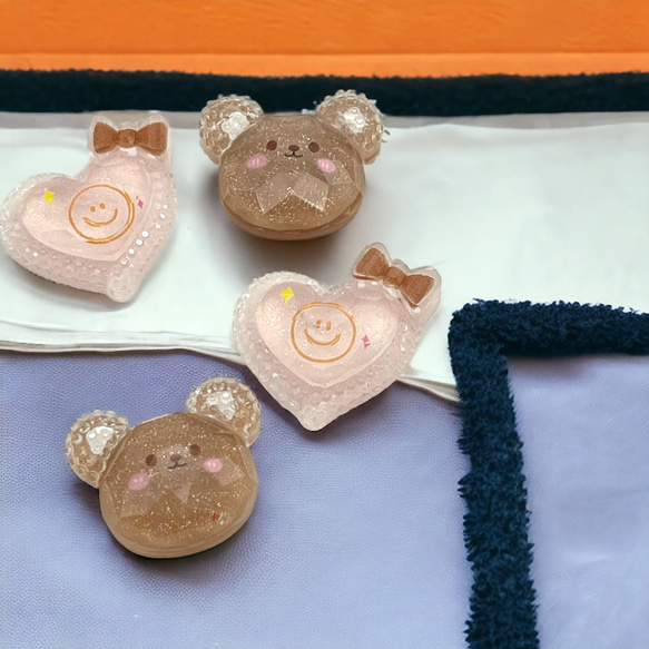 アクリルパーツ デコ 同タイプ2個 クマ ニコちゃん ハート