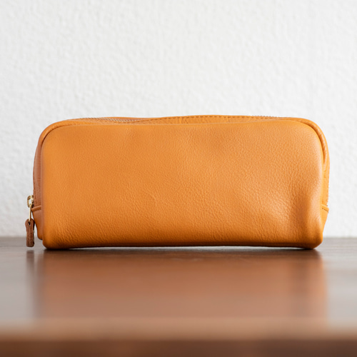 ポーチ　　aya様 ♡ 本革 化粧ポーチ 横長 キャメル シュリンクレザー レディース 日本製