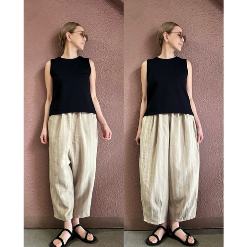 売上実績NO.1 ネイビー リネンウールのもんぺ ロングパンツ 通販 nuuMonpe パンツ