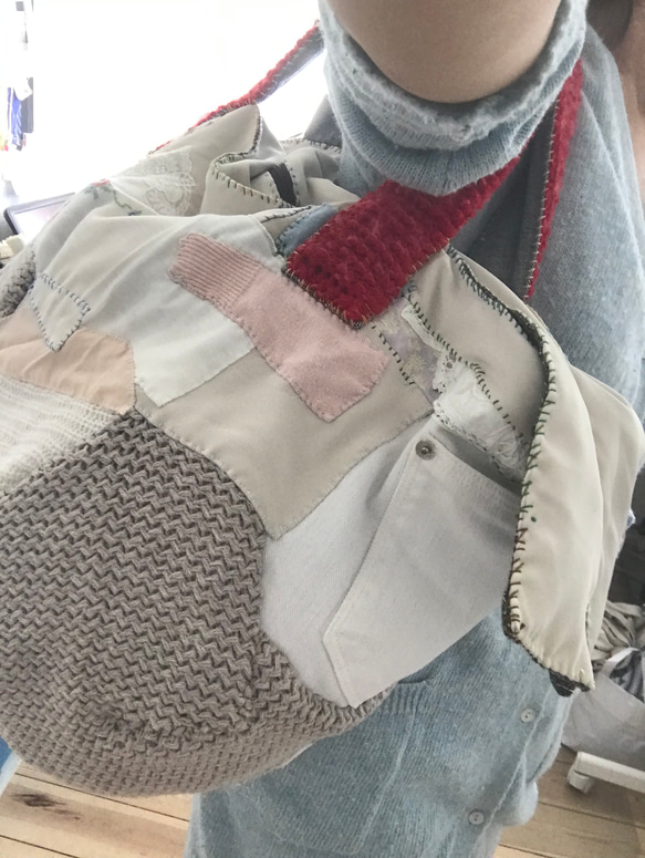 Bag   手縫いのバッグ　  一点もの　布製　スローファッション　ハンドメイド　2002 14枚目の画像