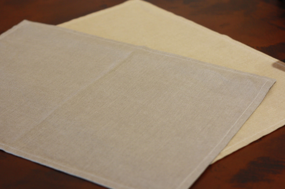 コーヒー染めランチョンマット/リネン100％/手染め/ベージュ/ブラウン/グレー/焦げ茶 1枚目の画像