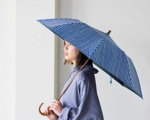 晴雨兼用】coccaの日傘雨傘 shima shima stripe 刺繍(折りたたみ