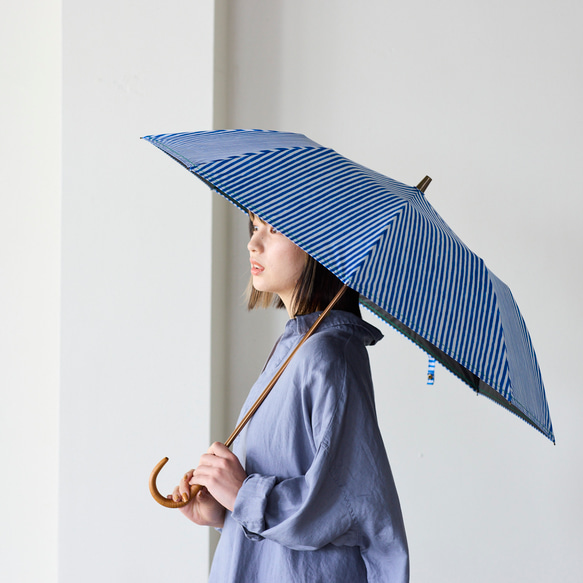 晴雨兼用】coccaの日傘雨傘 shima shima stripe 刺繍(折りたたみ
