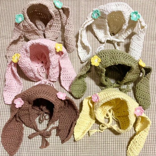 全6色【ちびぐるみぬい服】うさみみ頭巾ニット帽 ぬいぐるみ 明菜軒@犬