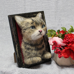 ノリさま専用 羊毛フェル トオーダー 額飾り 「リアルで可愛いネコちゃん」猫 キジトラ プレゼント ぬいぐるみ 6枚目の画像