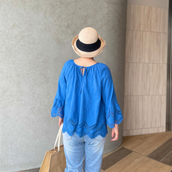 M~XXL【ロイヤルブルー】超ゆったり レース刺繍コットン2wayブラウス【フリー/ワイド】KMC-734 496828 6枚目の画像