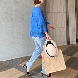 M~XXL【ロイヤルブルー】超ゆったり レース刺繍コットン2wayブラウス【フリー/ワイド】KMC-734 496828 11枚目の画像