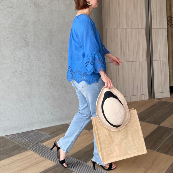 M~XXL【ロイヤルブルー】超ゆったり レース刺繍コットン2wayブラウス【フリー/ワイド】KMC-734 496828 11枚目の画像