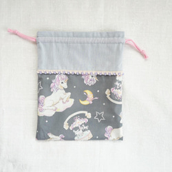 入園入学☆just cuteユニコーンの巾着袋（コップ袋、給食袋、お着替え袋） 4枚目の画像