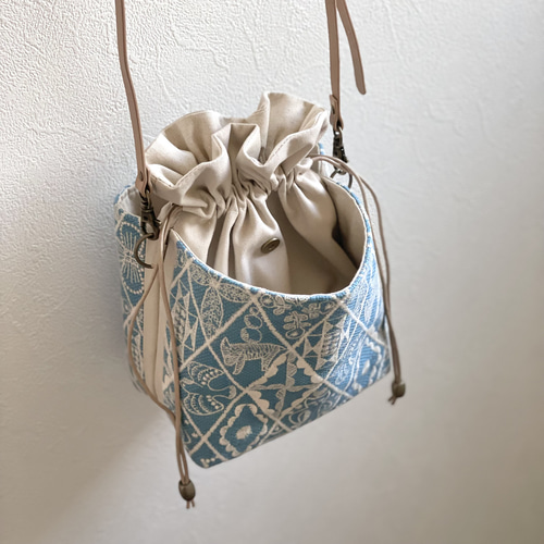 ⚮̈ミナペルホネン symphony blue ネリオバッグ あおり巾着バッグ