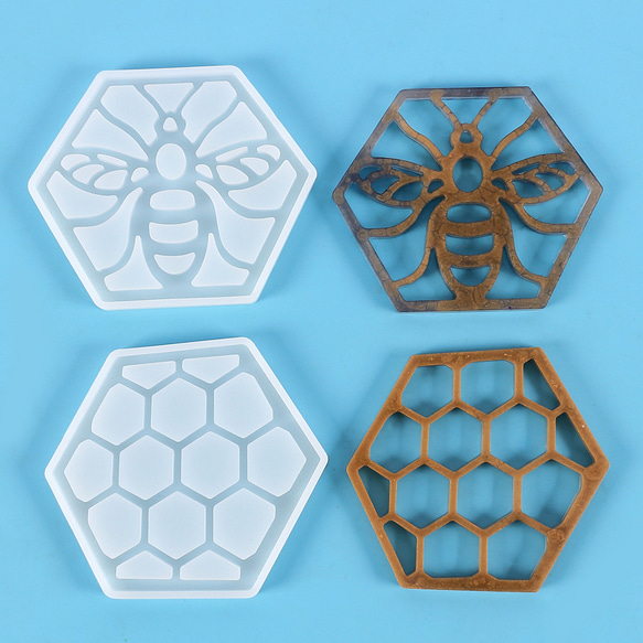 2個セット☆コースター 蜂 ハチ レジン型 ソフトモールド シリコンモールド UVレジン エポキシ樹脂 2枚目の画像