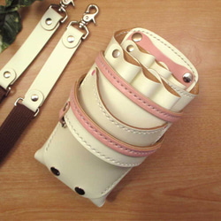 手縫い　本革　6丁差しシザーケース (ホワイト＆ピンク)　SCA-53/WHC 2枚目の画像