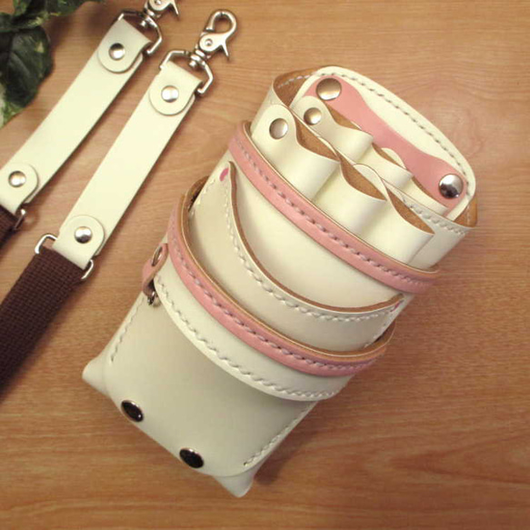 手縫い　本革　6丁差しシザーケース (ホワイト＆ピンク)　SCA-53/WHC 2枚目の画像
