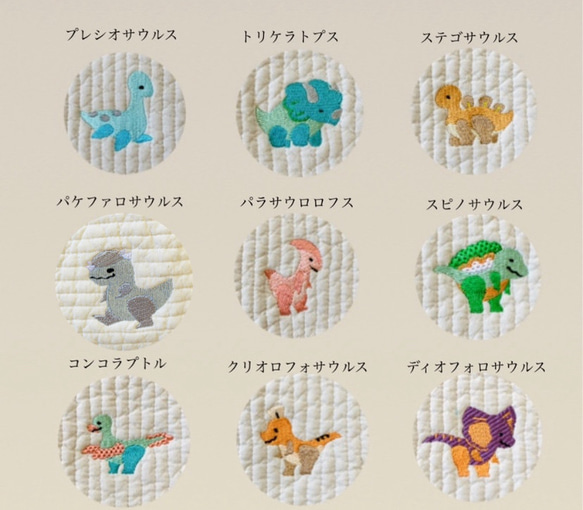 Mサイズ　ハピリーダイナソー　母子手帳ケース　カードポケット12ポケ　ヌビ　刺繍　 B6 ポケットタオルプレゼント　 2枚目の画像