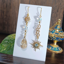 カラーの花❀ロングチェーン ポストピアス パールモチーフ No.1797  