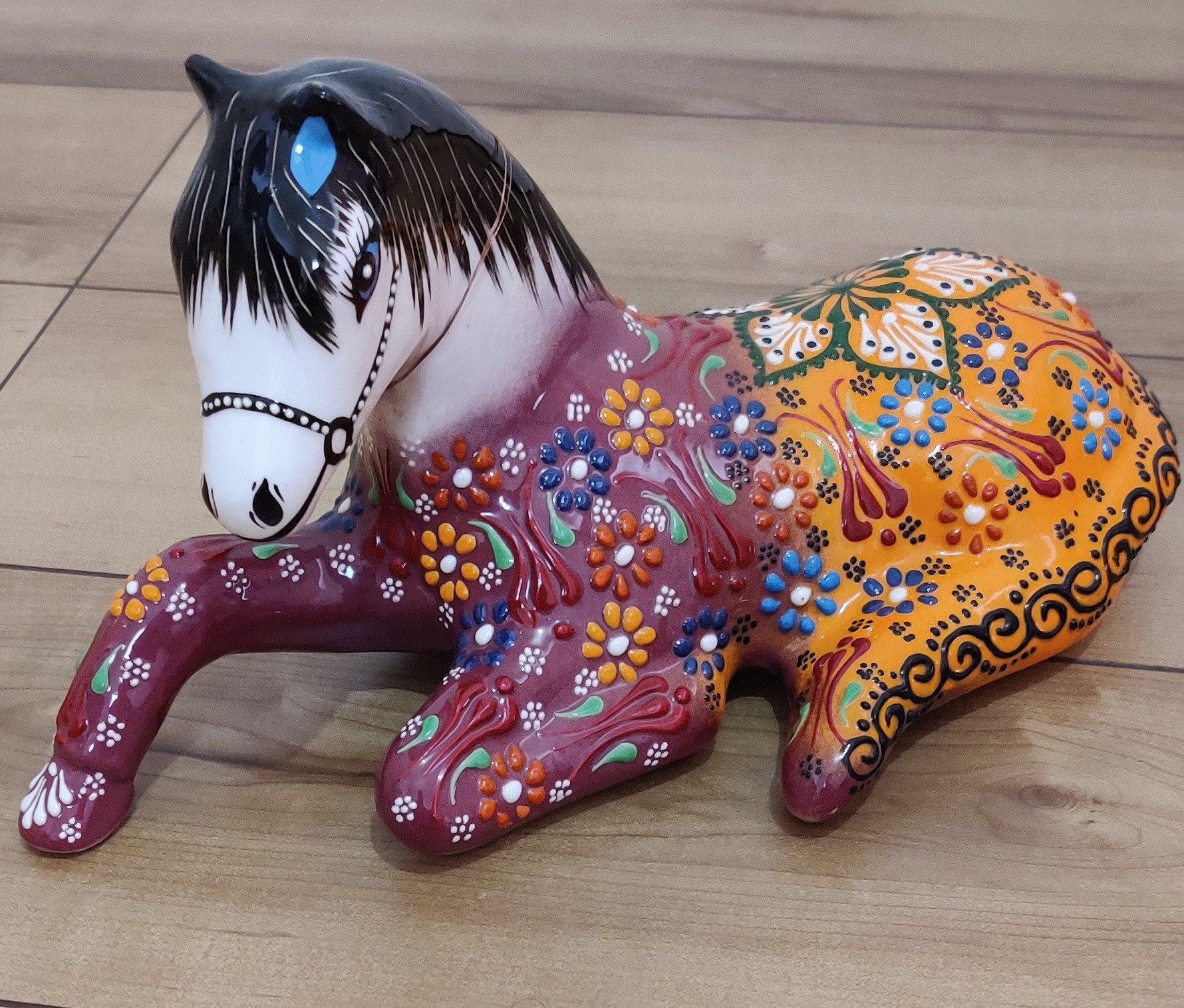 陶器 馬の置物 (75) 陶器製 馬置物 尾花栗毛☆跳ね馬☆特大