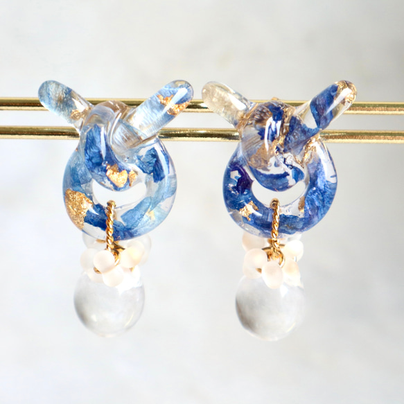 フラワー レジン カボション リボン ハンドメイド ピアス イヤリング