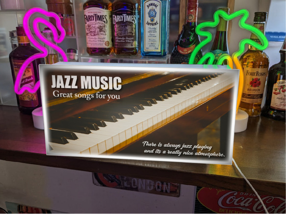 【Lサイズ】ジャズ ミュージック ピアノ カフェ ジャズ喫茶 ライブバー 壁掛け 照明 看板 置物 雑貨 ライトBOX 2枚目の画像