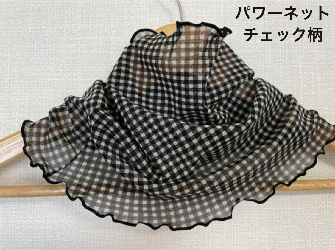 ブラック&ホワイトチェックレース花柄シングル手作りネックウォーマー 