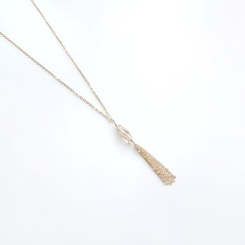 k18 チェーンタッセル　ネックレストップ ブロンドクリスタルタッセル14Kgfゴールドメッキネックレス