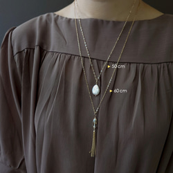 ブロンド クリスタル タッセル 14Kgf ゴールドフィルド ネックレス ミディアム丈 ドレス チェーン セーター チェーン | 2枚目の画像
