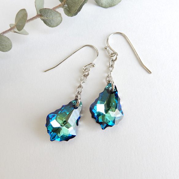 稀有顏色百慕達藍色巴洛克高品質水晶項鍊 耳環 2 件組母親節 第6張的照片