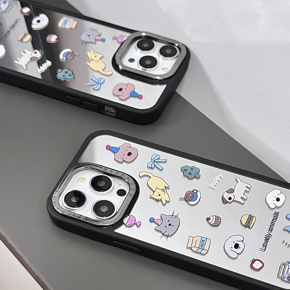ミラー かわいいデザートと子犬・子猫のデザインのiPhone用ケース 5枚目の画像