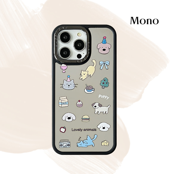 ミラー かわいいデザートと子犬・子猫のデザインのiPhone用ケース 1枚目の画像