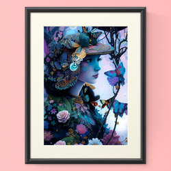 幻想的できらびやかな帽子がゆめかわいい森の中の魔女と花や蝶 スマホケース【強化ガラス仕上げ】 10枚目の画像