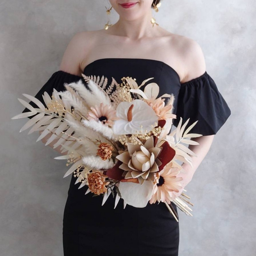 【即納品可能】ドライ風大人リゾートブーケ/前撮りブーケ/ウェディングブーケ/アーティフィシャルフラワー