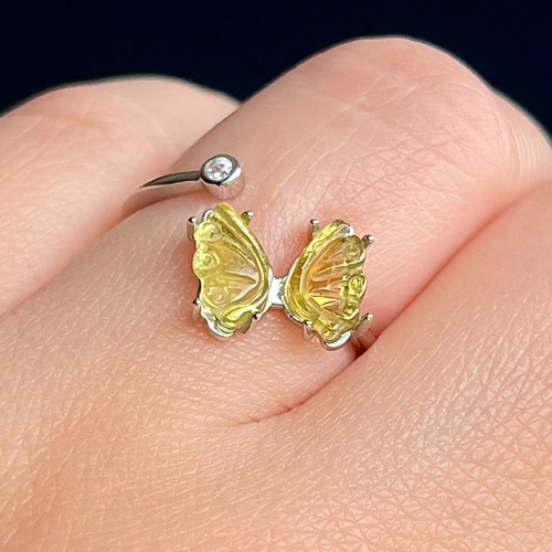 イギリス発送トップグレード トルマリン 蝶々リング 手彫指輪 マイナス  