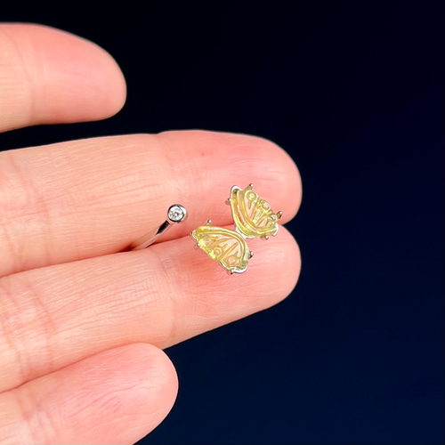 イギリス発送トップグレード トルマリン 蝶々リング 手彫指輪 マイナス  