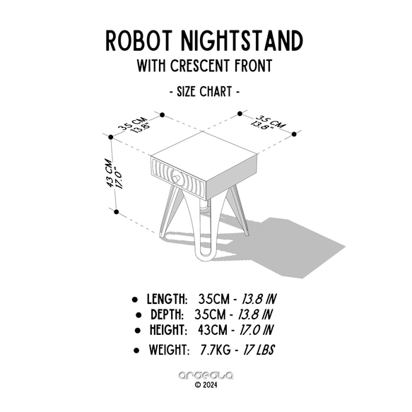 ブルー/イエローの手描きの引き出し前部が付いたエキサイティングなナイトスタンド - Robot 'Crescents' 5枚目の画像