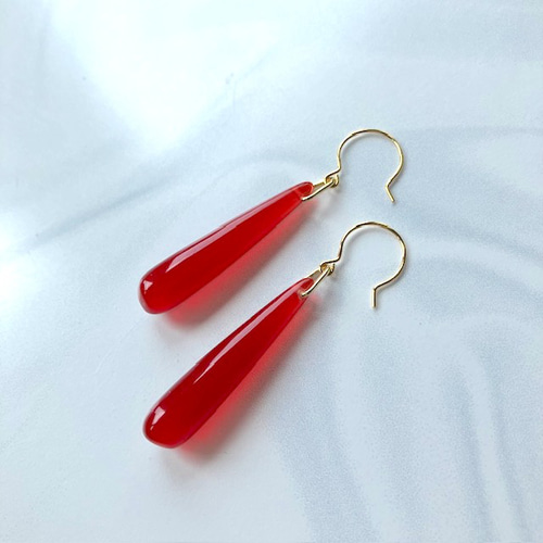 NUMBERING ウォータードロップピアス ロング ウォータードロップ ピアス （ ポリエステル樹脂 レッド 大きめ