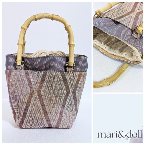 バンブーバッグ♡紙布織帯と絹真綿帯使用 かごバッグ mari&doll 通販  