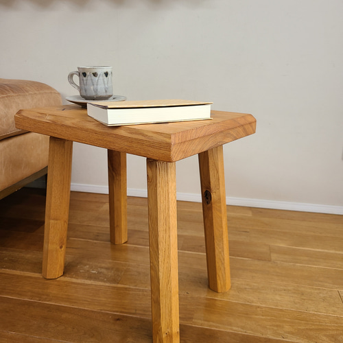 1点のみ】厚み4センチ贅沢な一枚板スツール タモ 八角脚 ミニテーブル