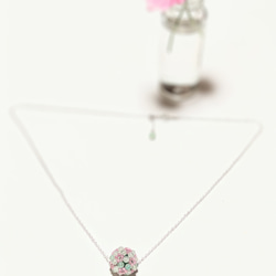 アベンチュリン（インド翡翠）とピンクトルマリンの花編みネックレス　sv925スライドチェーン 7枚目の画像