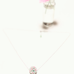 アベンチュリン（インド翡翠）とピンクトルマリンの花編みネックレス　sv925スライドチェーン 5枚目の画像