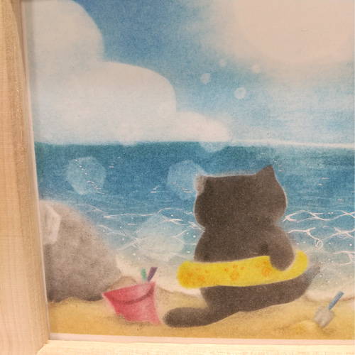 ◇原画◇『海辺でまったり過ごすだニャー♪』猫 癒し パステル