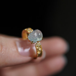 24-31 受注製作 上品 氷種 k18金ゴールド リング 指輪 天然 本翡翠 貔貅 4枚目の画像