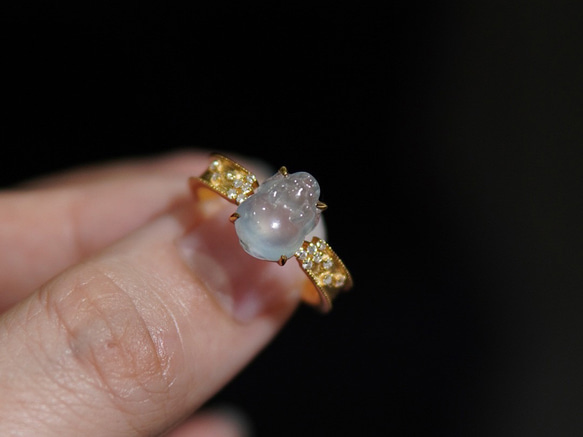 24-31 受注製作 上品 氷種 k18金ゴールド リング 指輪 天然 本翡翠 貔貅 6枚目の画像
