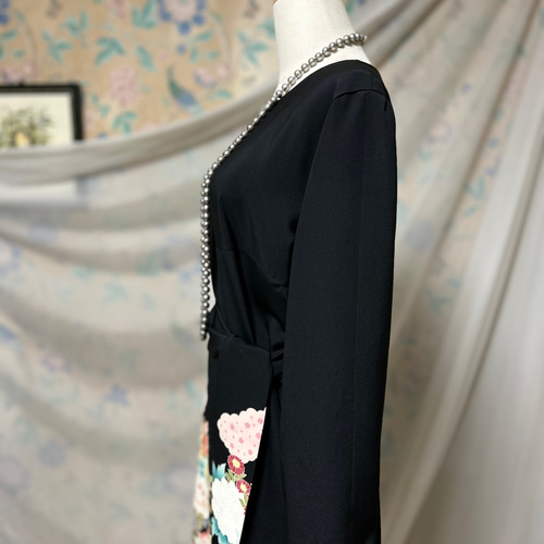 正絹 友禅 銀閣寺 黒留袖 着物リメイク ロングドレス セミオーダー 正絹 作家物 黒留袖 着物リメイク ロングドレス セミオーダー