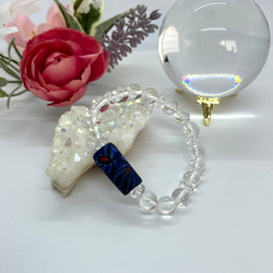 【珍】古法琉璃（青系）、水晶ブレスレット　B102 1枚目の画像