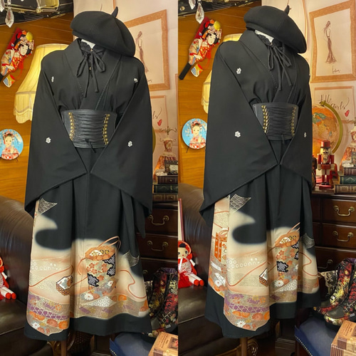 和洋折衷 黒留袖 着物 リメイク ワンピース ドレス ハンドメイド