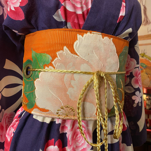 和洋折衷 浴衣 リメイク ワンピース ドレス 夏帯サッシュベルト レトロ  