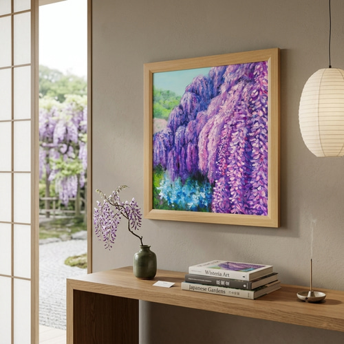 原画】藤の花咲く春の風景「悠久の紫」 油絵/風景画/癒し/インテリア