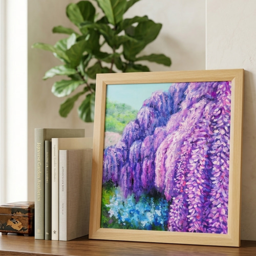原画】藤の花咲く春の風景「悠久の紫」 油絵/風景画/癒し/インテリア