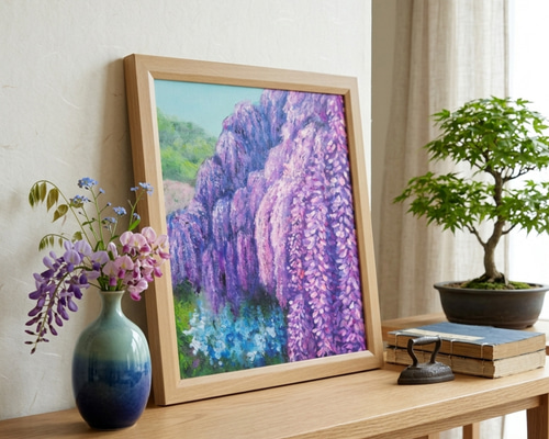原画】藤の花咲く春の風景「悠久の紫」 油絵/風景画/癒し/インテリア