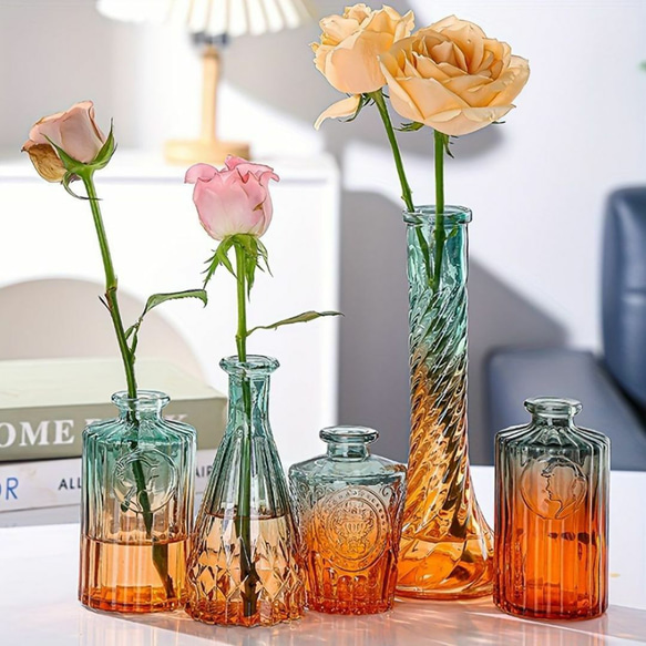 5セットのヨーロッパ製ガラス製花瓶 モダンでシンプルな花瓶 水耕栽培用の花瓶 a-502 5枚目の画像