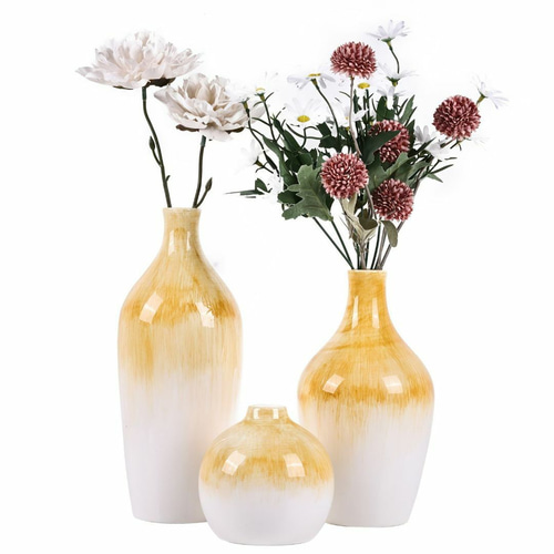 花瓶3個セット セラミック花瓶 3色展開 青 緑 黄